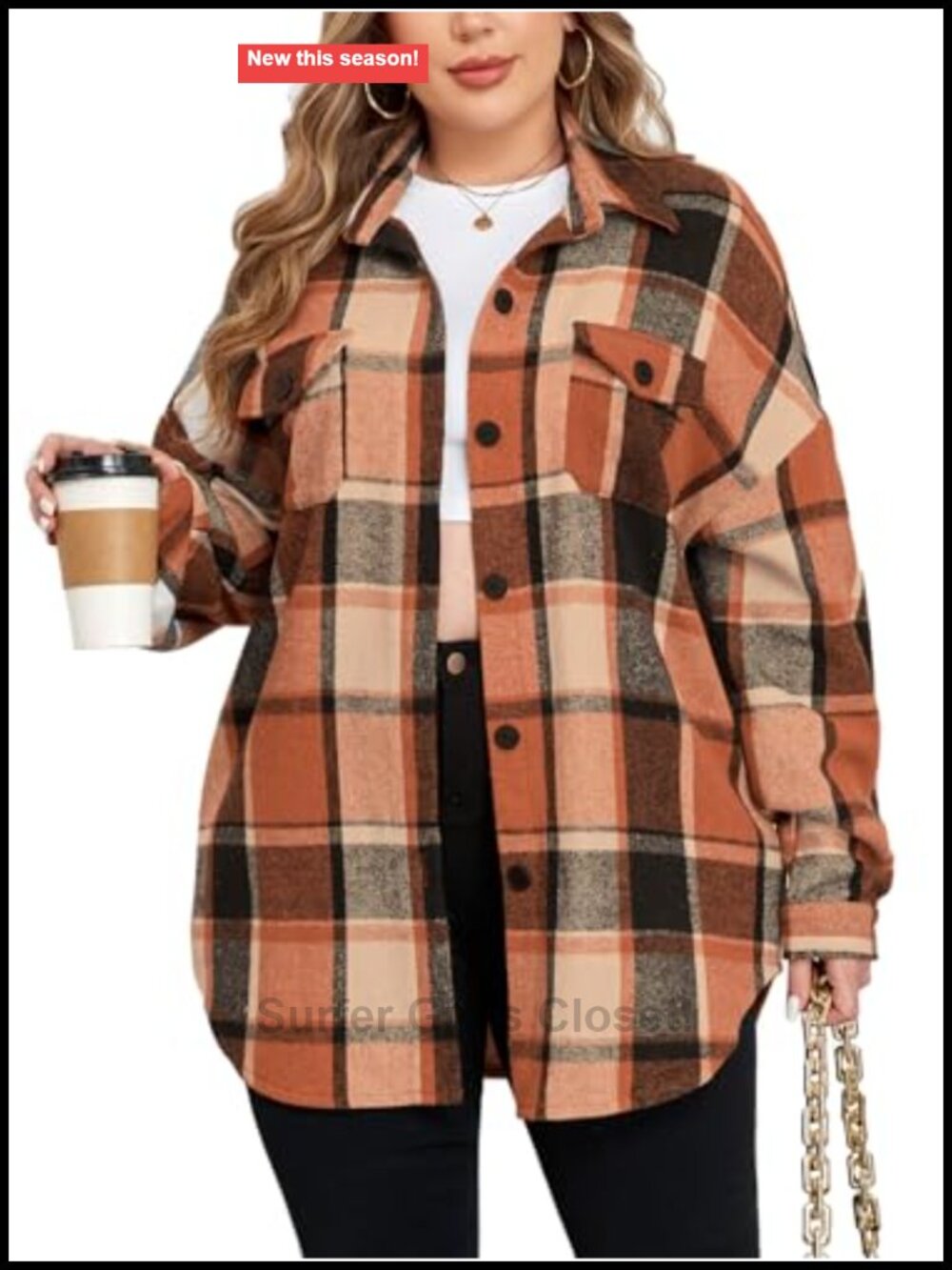Plus Size Flannel Plaid Shacket Oversized Button Down Jacket